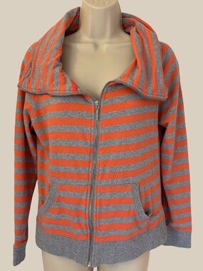 Calvin Klein Performance Hoodie Orange Grey Striped Full Zip Jacket Cowl Neck S